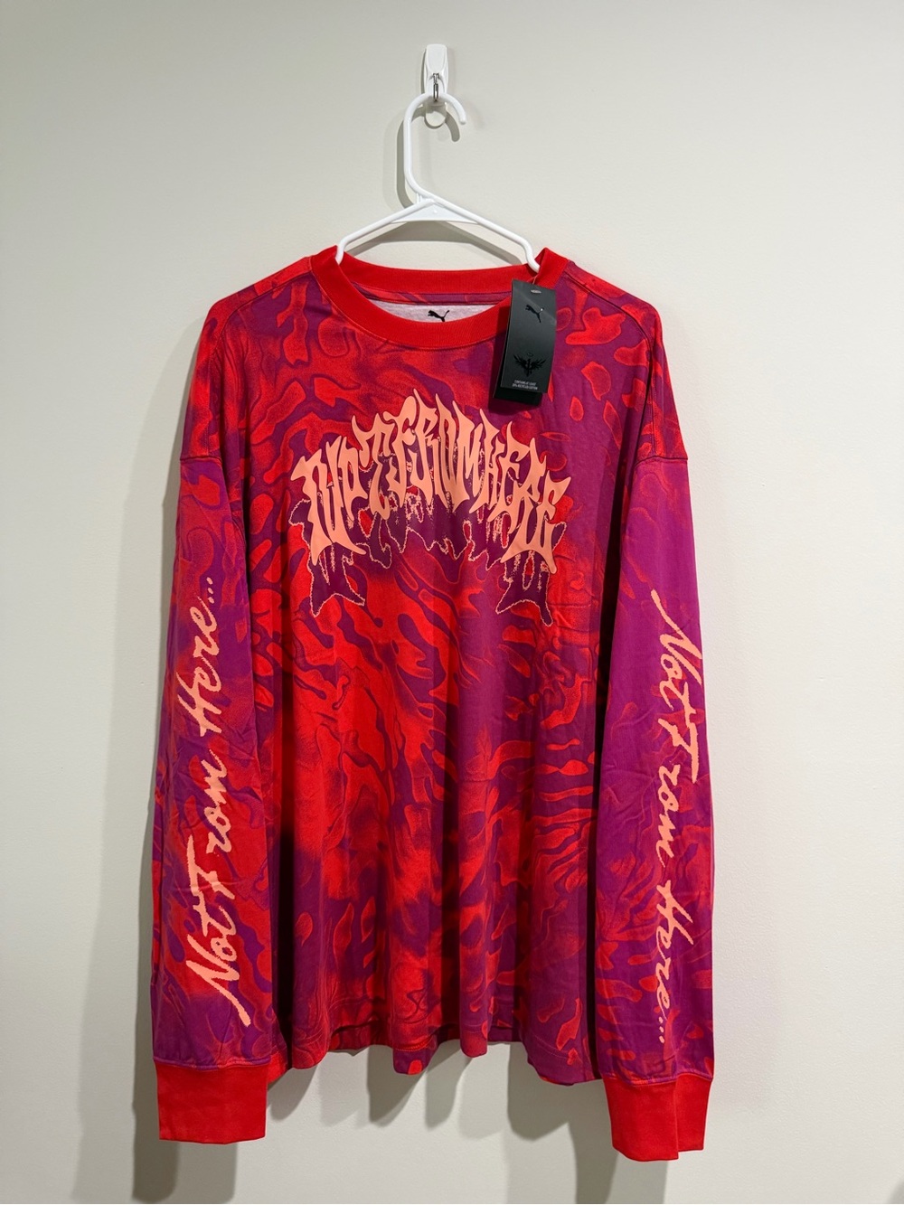 Puma x Lamelo Ball “Note From Here” Men's L Red/Purple Graphic Long-Sleeve Shirt